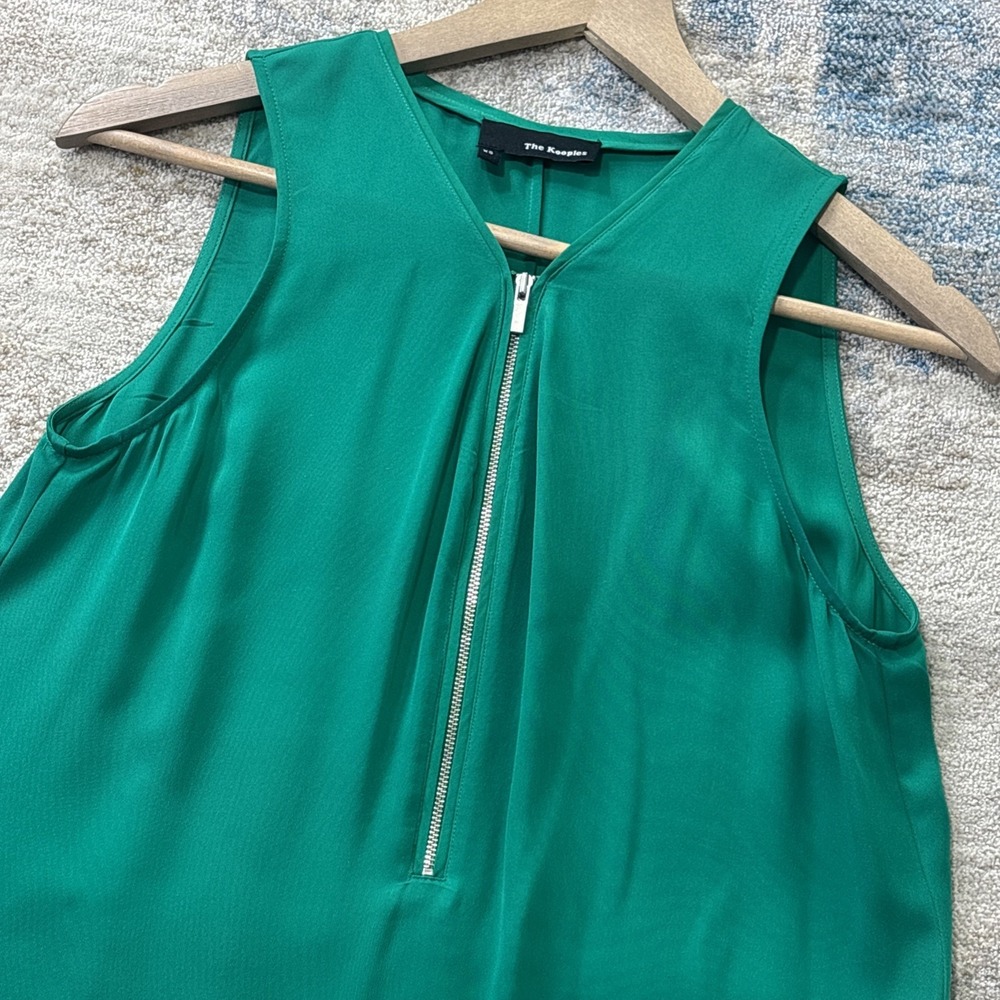 The Kooples Women's XS Emerald Green Sleeveless Front Zip Blouse Top Minimalist
